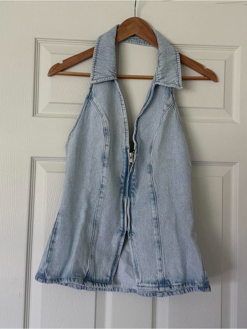 New denim halter vest - zipper front